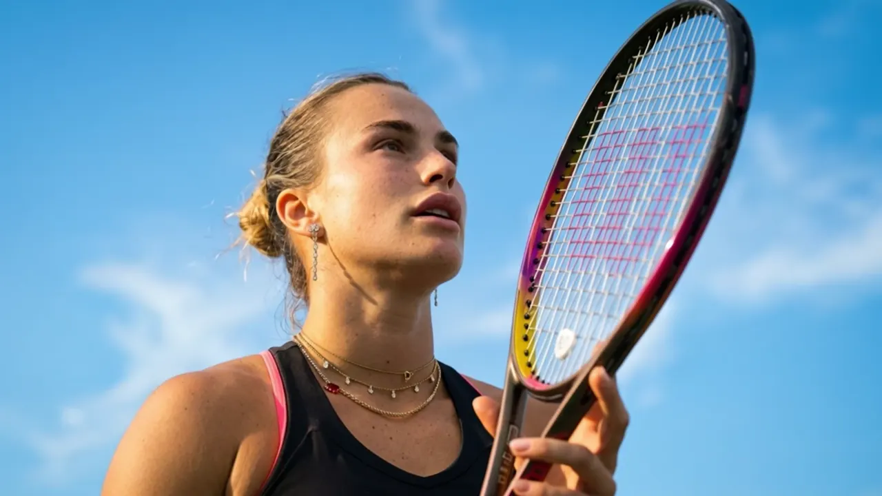 Tennista con la racchetta accanto al viso, contro il cielo azzurro