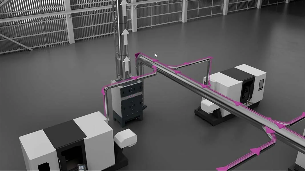 Fama02_V01L_main10 Rendering 3D di un impianto industriale di aspirazione